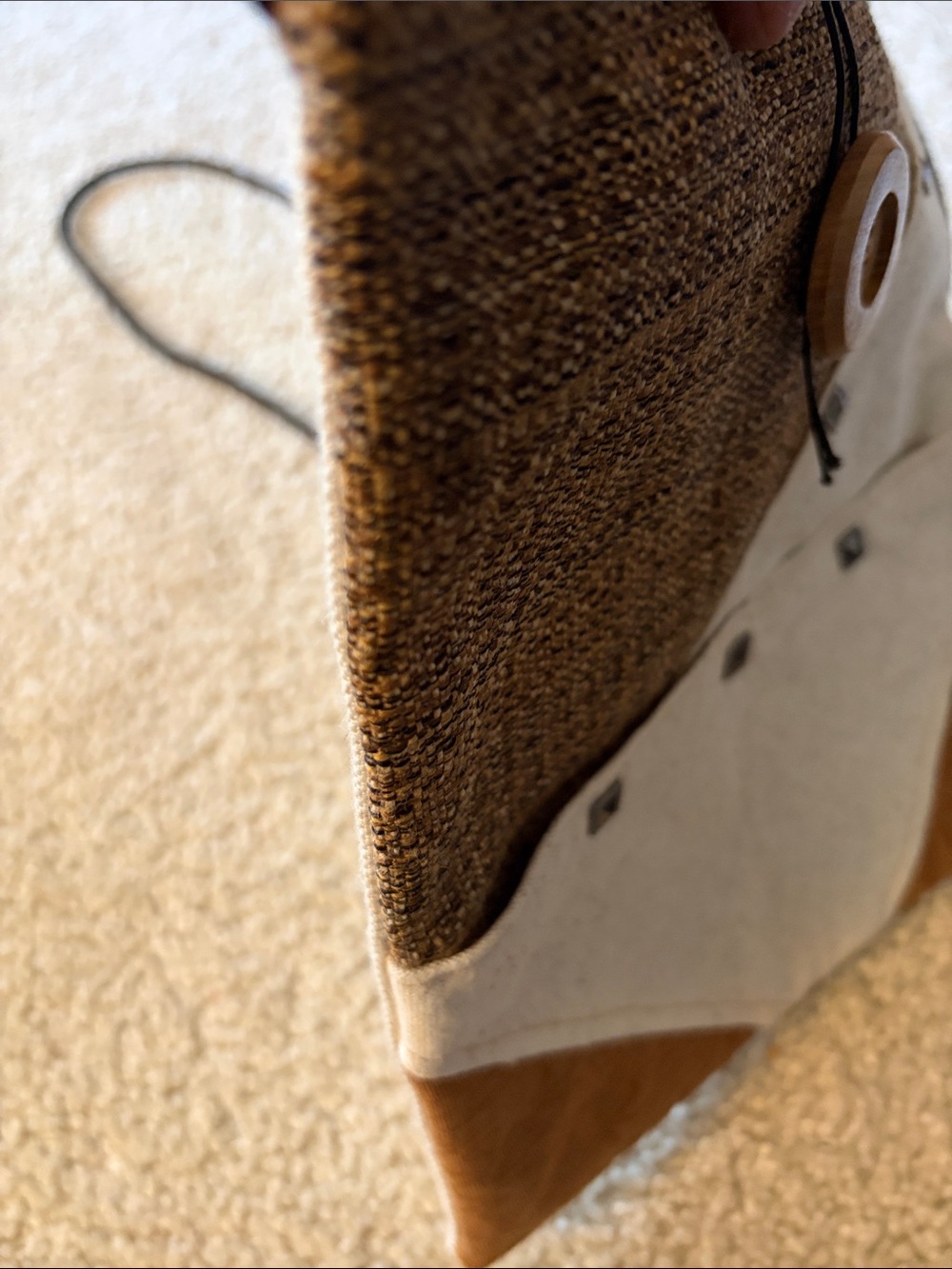 Handmade Boho Patchwork Crossbody Bag in Brown and Cream Tones with Studs - New - Picture 8 of 15
